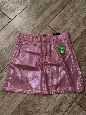 NWT GAP Metallic Sparkly Pink Mini Denim Skirt - Barbie